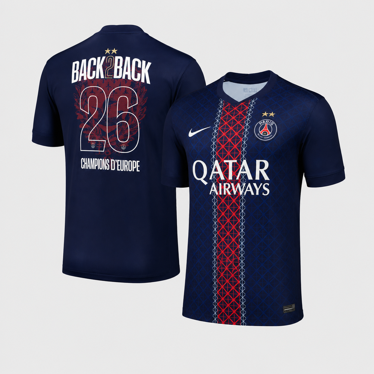Maillot Paris PSG domicile back to back bleu étoiles