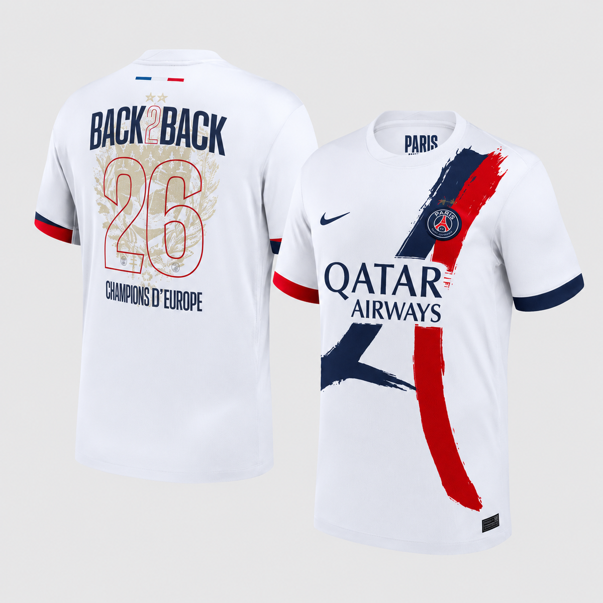 Maillot Paris PSG extérieur back to back blanc étoiles