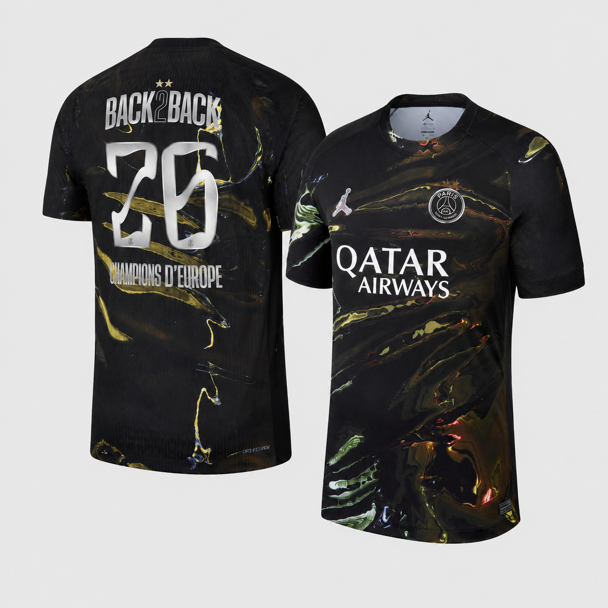 Maillot Paris PSG fourth back to back noir étoiles